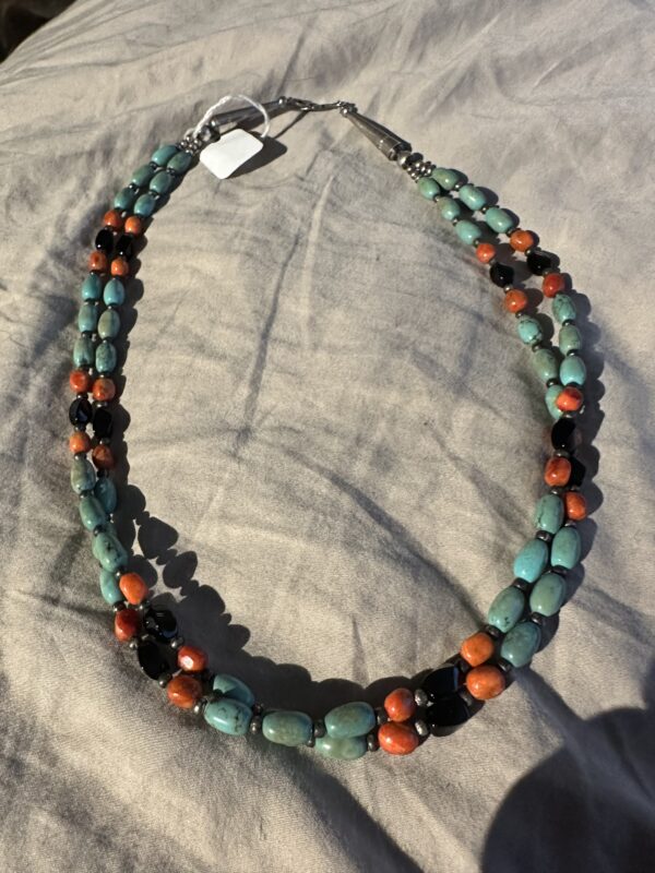 Necklace Two Strand Turquoise, Coral, & Onyx